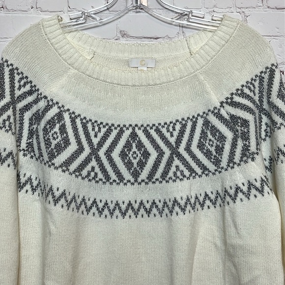 Charming Charlie Silver Metallic Accent Fair Isle Sweater - Picture 2 of 11
